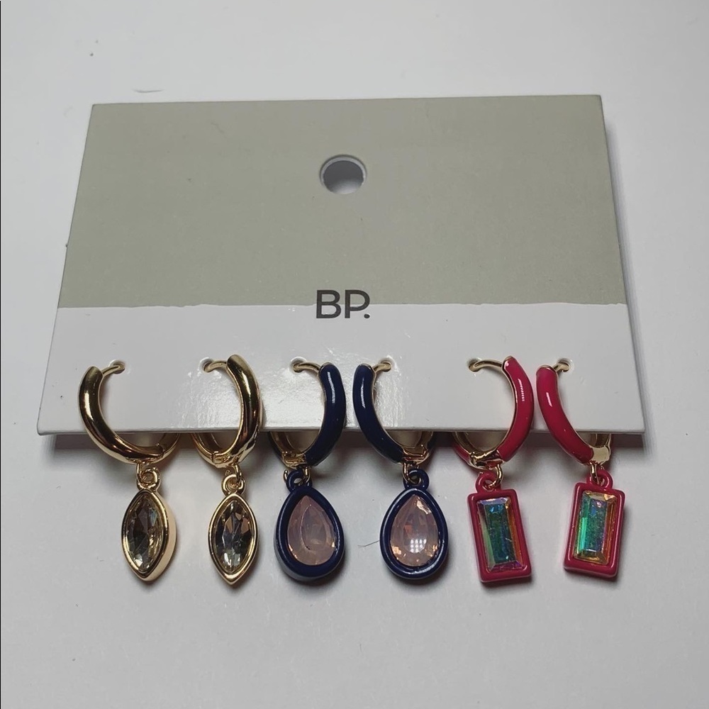 Gold pink and blue hoop dangling Gem BP Earings